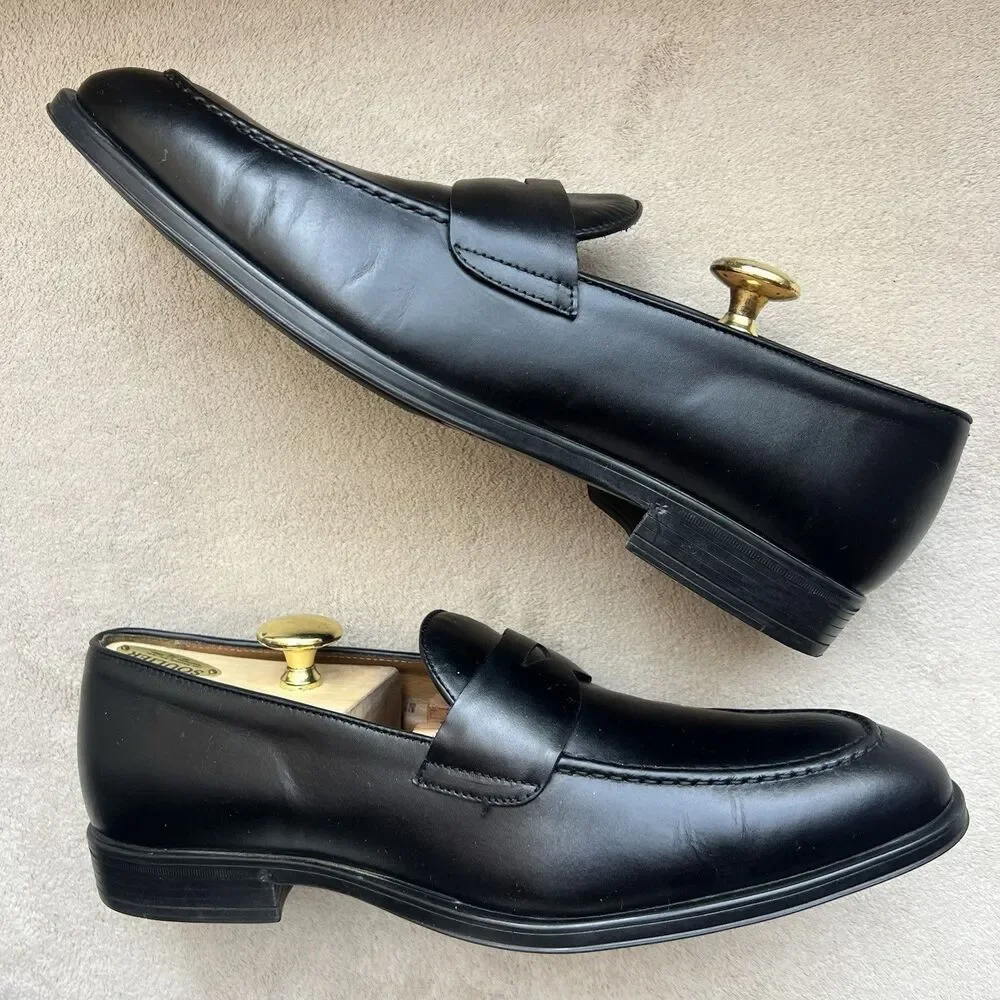Antonio Maurizi Black Leather Penny Loafers Men EU 43 US 10-10.5 Preppy Casual‎